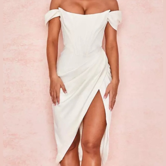 Beulah Ivory Cream Off-The-Shoulder Corset Midi Dress (Size Large) - NWT 💍✨ - Picture 1 of 9